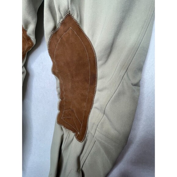 Custom Riding Women Size 28R Breeches Equestrian Crop Pants Tan Suede Patches - Picture 2 of 5